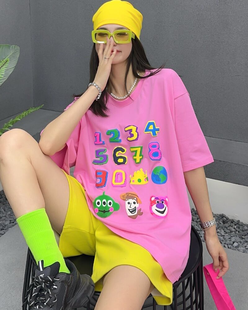 売り切れ必至 プリント三色 個性派 ゆったり 半袖Tシャツ ＜S-8462＞