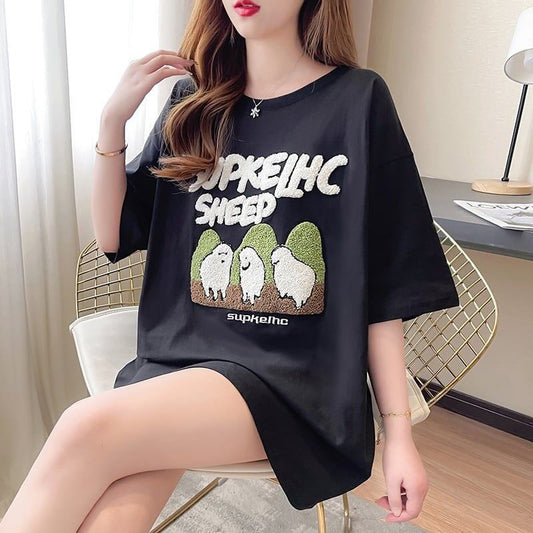 合わせやすい 切り替え チャーミング プリント Tシャツ カットソー＜S-3480＞