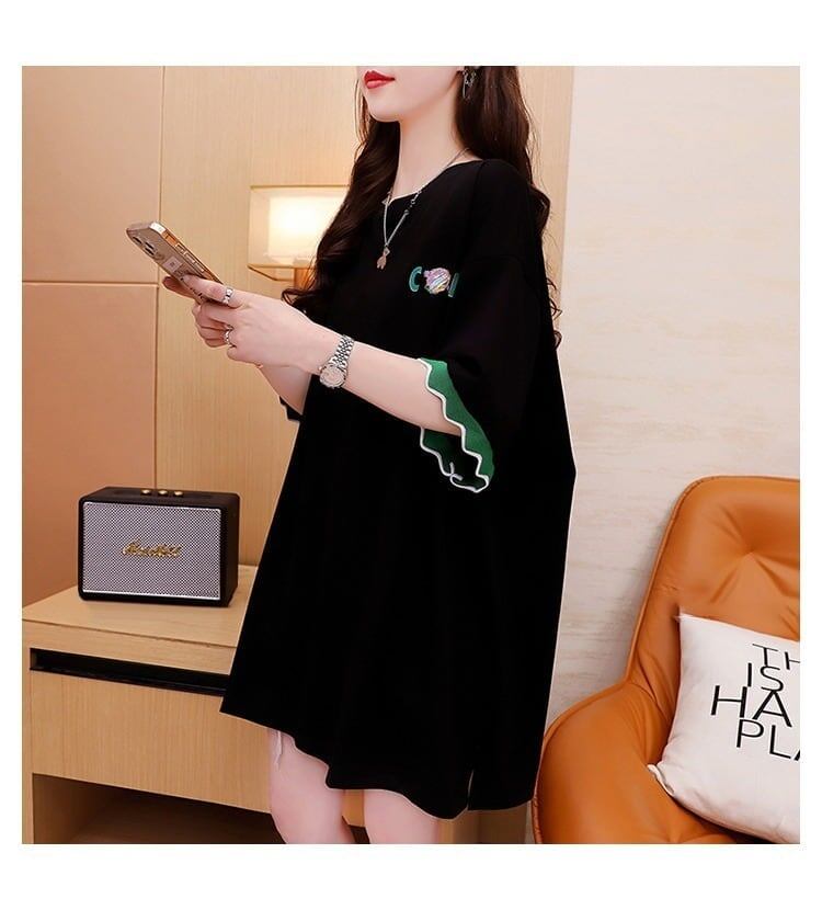 アルファベット プリント ドロップショルダー ロングTシャツ ゆったり＜S-2888＞