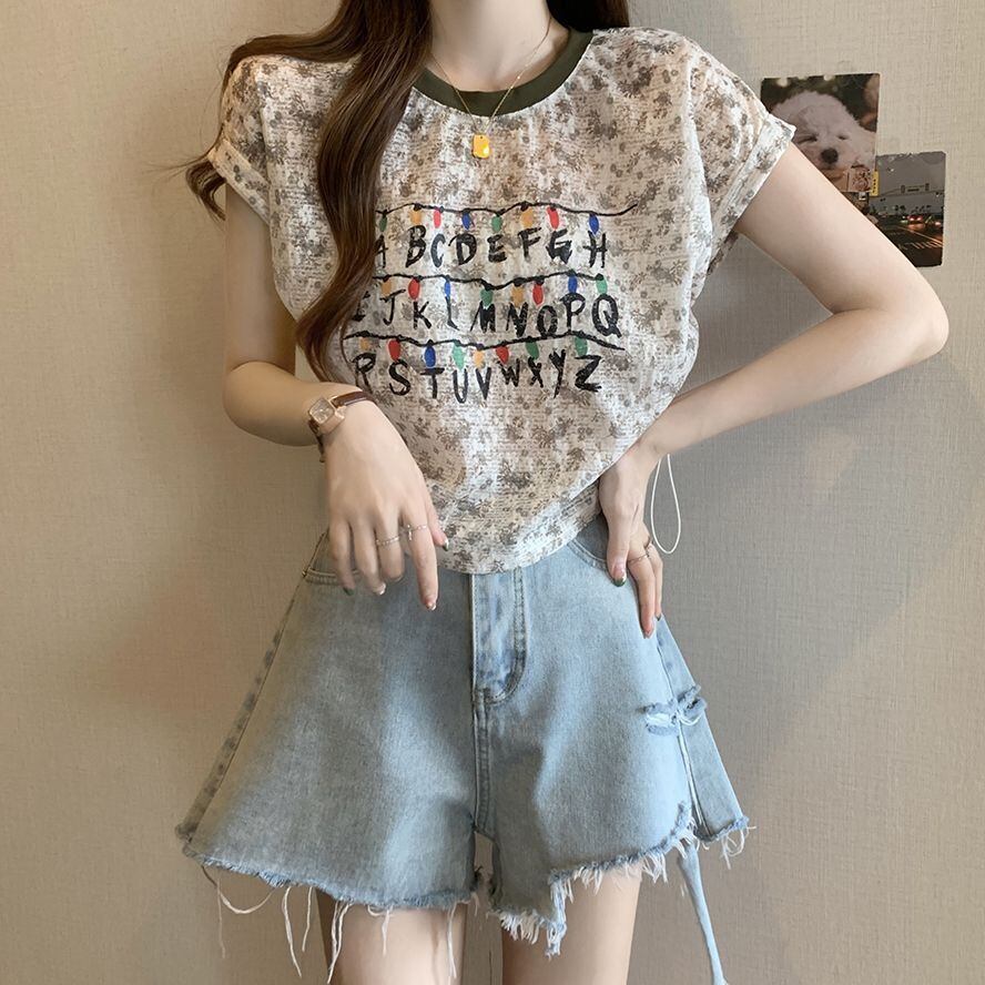 好感度UP カジュアル 大人可愛い プリント 全2色 半袖 Tシャツ＜S-8822＞