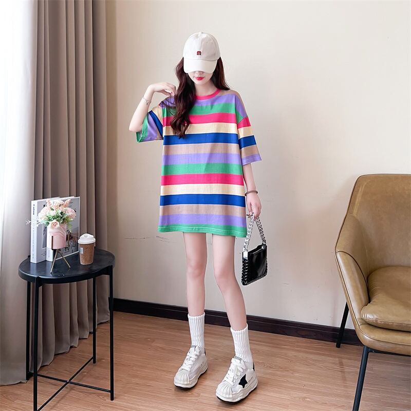 新商品 ストライプ柄 定番シンプル Tシャツ ゆったり半袖＜S-8700＞