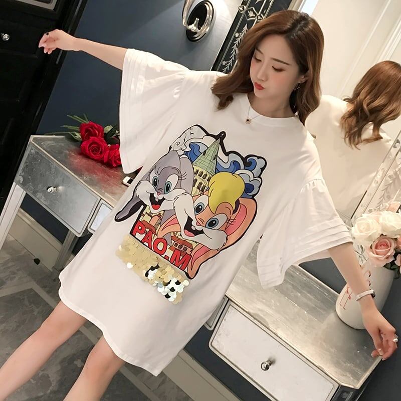 スタイリッシュ プリント 一目惚れ Tシャツ カットソー ワンピース＜S-3440＞