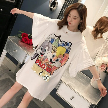 スタイリッシュ プリント 一目惚れ Tシャツ カットソー ワンピース＜S-3440＞