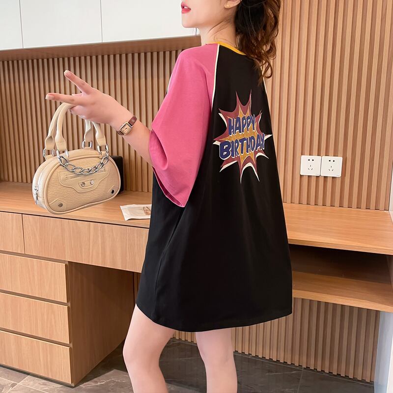 絶対欲しい プリント 個性派 切り替え 全2色 半袖 Tシャツ ＜S-8545＞
