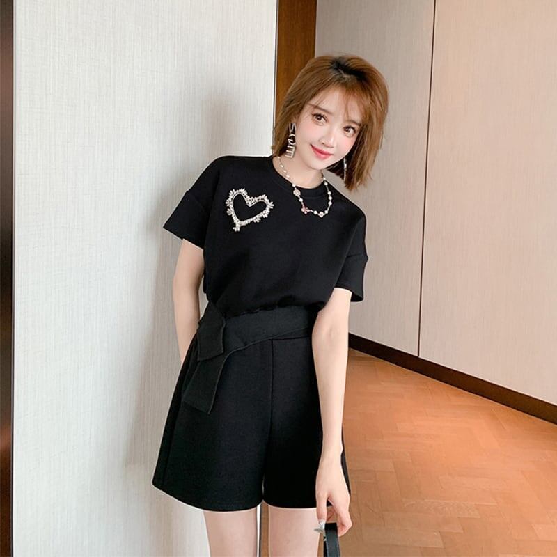 オシャレ度満点 切り替え 一目惚れ Tシャツ＋ショートパンツ セットアップ＜S-3573＞