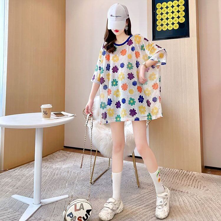 大人可愛い 半袖 紫外線対策 ラウンドネック ルーズ Tシャツ ＜S-8642＞