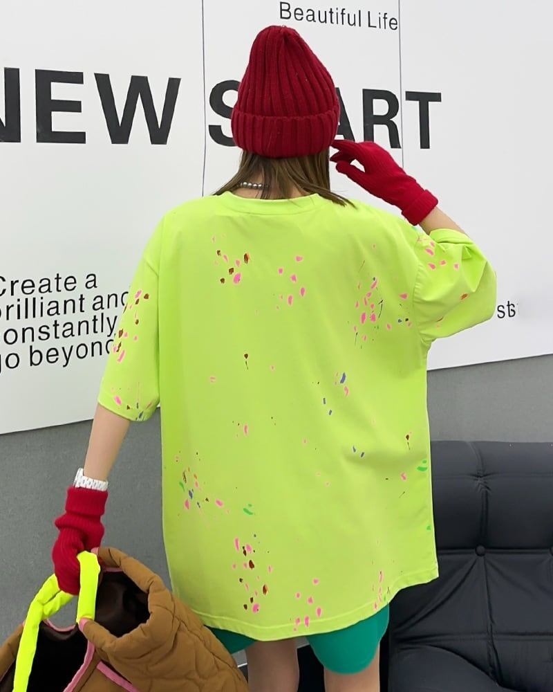 早い者勝ち キュート ファッション ルーズ 落書き風 プリント半袖Tシャツ 全3色<S-4913>