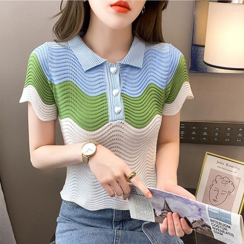 デザイン感 切り替え チャーミング プリント Tシャツ カットソー＜S-3566＞