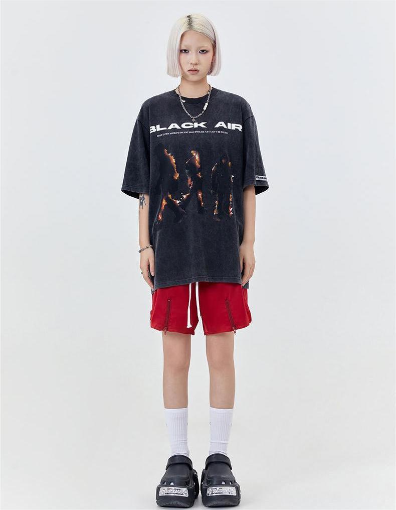 タイドブランド  アメリカンストリート レトロフレームプリントTシャツ<S-2905>