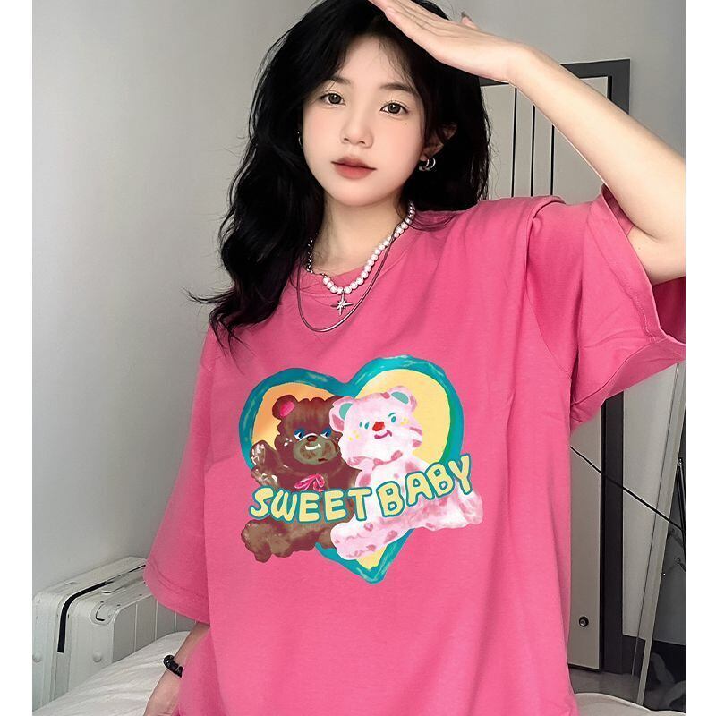 絶対欲しい大人可愛い カジュアル 高見えデザイン プリント全6色 半袖Tシャツ<S-9328>