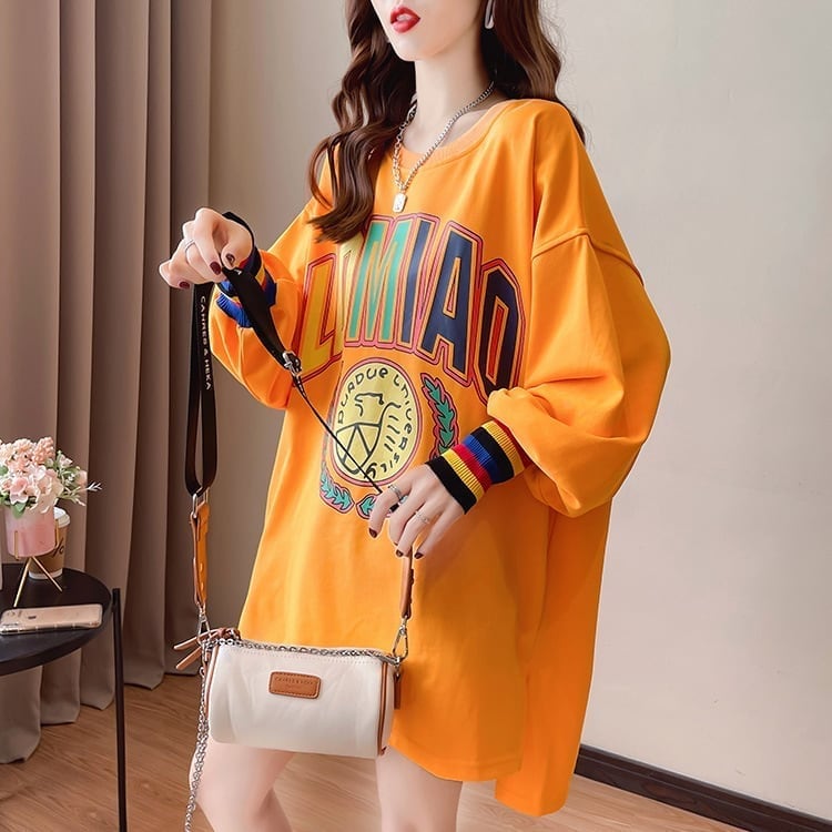 着せ グラフィックプリント 虹色 ロング長袖Tシャツ 三色トップス＜S-4107＞