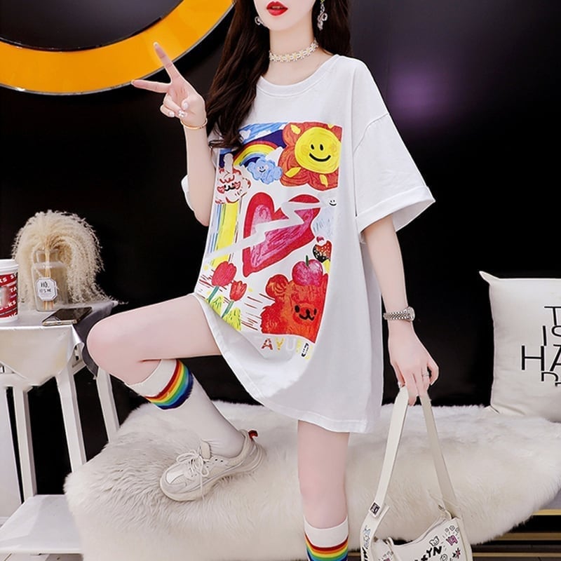 スタイリッシュ 切り替え 一目惚れ プリント Tシャツ カットソー＜S-3531＞
