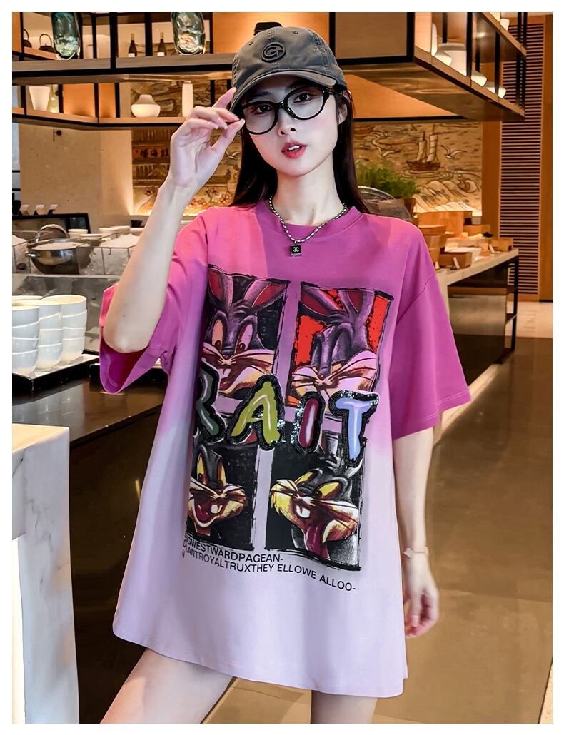 絶対欲しい グラデーション 特別デザイン プリント 半袖 Tシャツ <S-9053>
