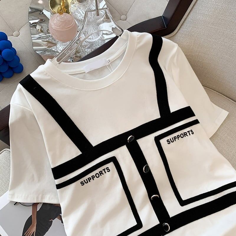個性的なデザイン 切り替え 着心地抜群 プリント Tシャツ カットソー＜S-3528＞