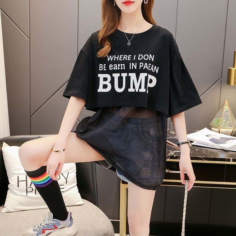 絶対欲しい レイヤード風 個性派 プリントTシャツ ゆったり半袖＜S-8101＞
