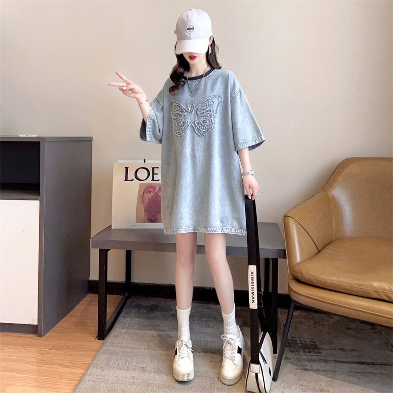 【半額！期間限定！！】数量限定 アバンギャルド 上品 ルーズ デニム 半袖Tシャツ<S-8801>