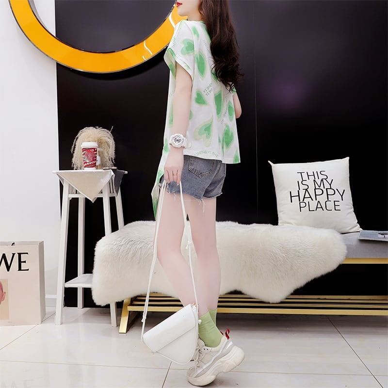 ゆったり感アップ 3色選択可 オシャレ度満点 プリント Tシャツ カットソー＜S-3100＞