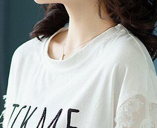 絶対欲しい レース エレガント 切り替え プリント 半袖Tシャツ＜S-8587＞