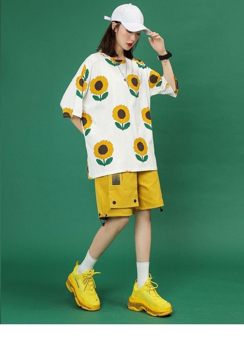 新商品 カジュアル 簡潔 花柄 半袖Ｔシャツⅹパンツセット<S-8071>