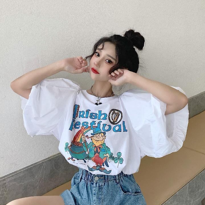 キュート プリント ファッション ゆったり 全4色 半袖 Tシャツ＜S-11521＞