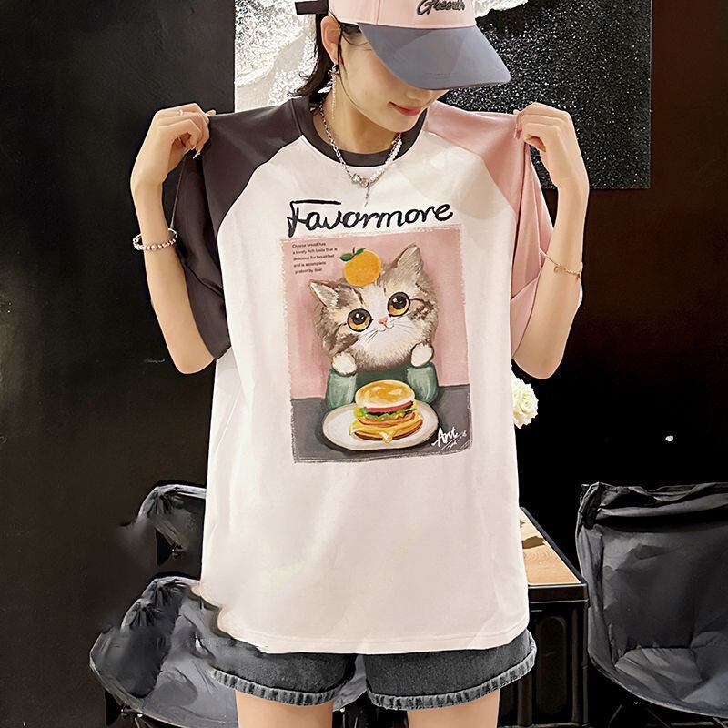 話題沸騰中 プリント切り替え 新作 全2色 半袖Tシャツ カットソー ＜S-8682＞