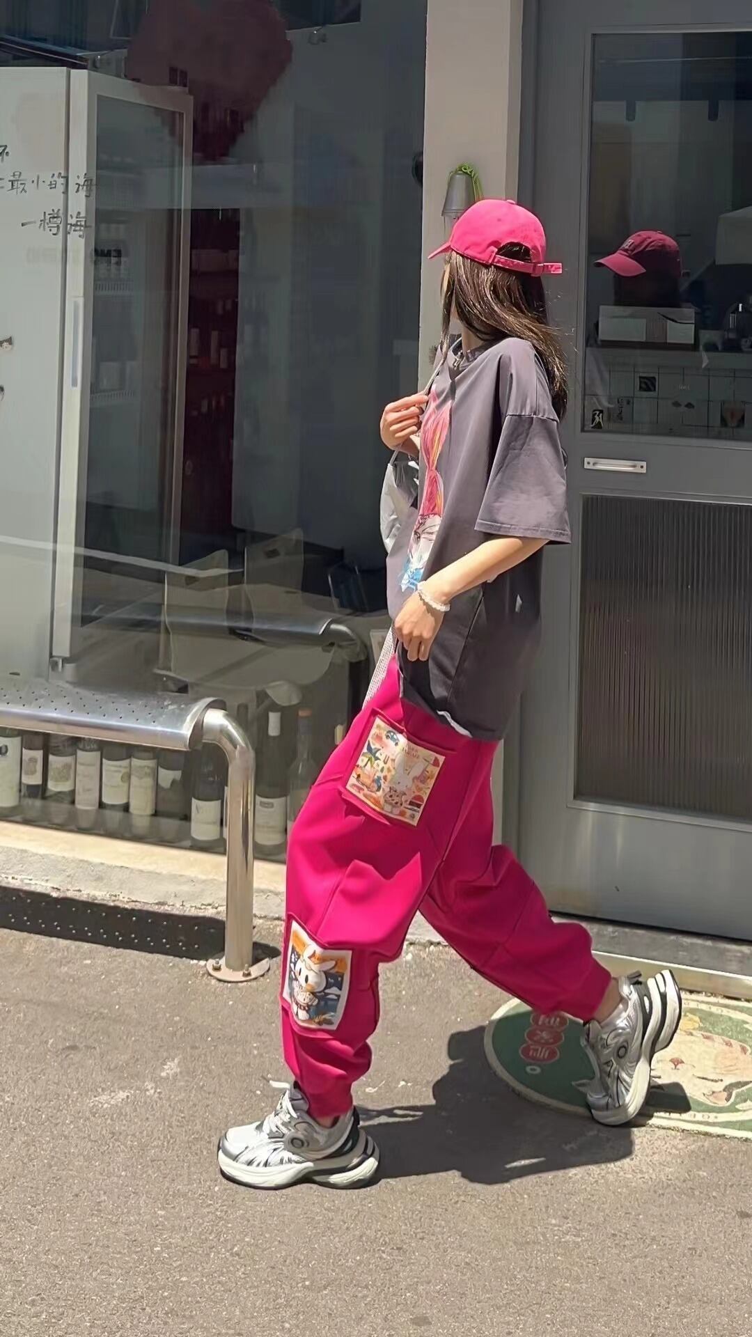 大活躍 高見えデザイン スタイルアップ効果抜群 切り替え プリント 全4色 カジュアルパンツ<S-9358>
