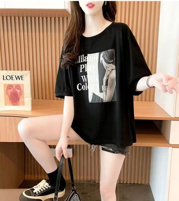 新作 リボン レース プリントTシャツ 白黒 ＜S-2844＞