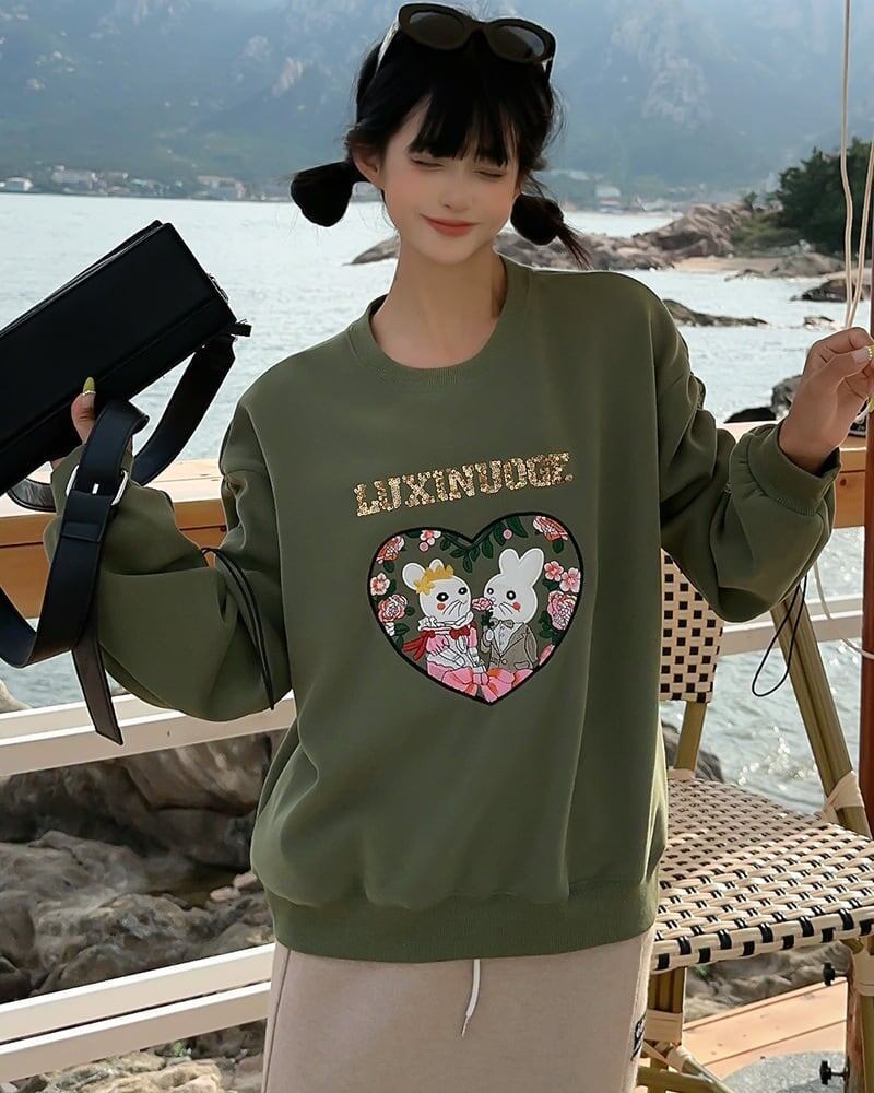 【裏起毛】超人気商品可愛いウサギちゃんロゴスウェット全6色<S-4598>