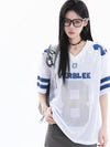 通気メッシュ 袖2本ライン Vネック Tシャツ S-80004