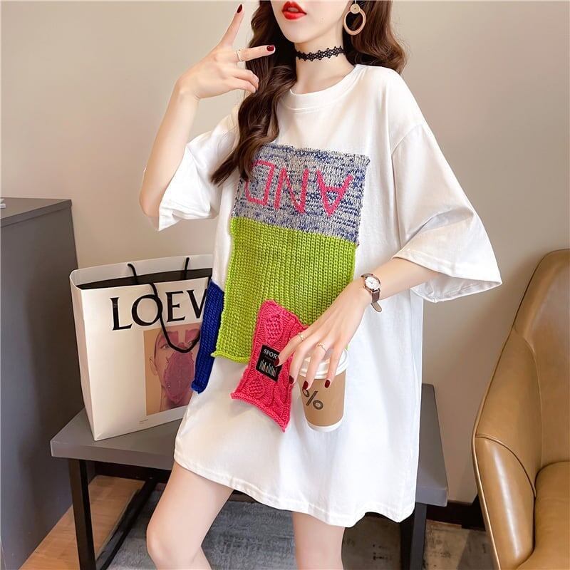 【半額！期間限定！！】ゆったりロング丈切り替え三色半袖Tシャツ＜S-1565＞