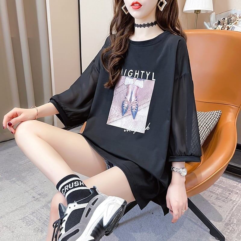 話題沸騰中 プリント 切り替え ストリート ゆったり 着せ トップス Tシャツ ＜S-2075＞