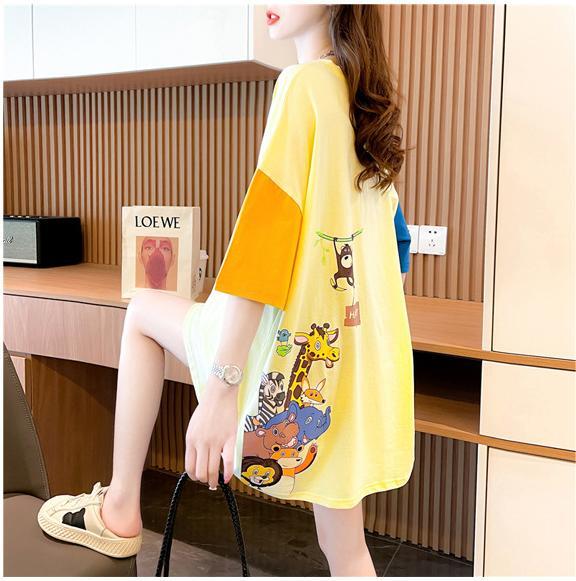 遊び心溢れるキュートなデザインのレディースゆったり半袖Tシャツ<S-2855>