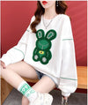【秋の初めの割引！！】韓国風ルーズ漫画刺繍ホットダイヤモンドミドル丈トップス<S-5024>
