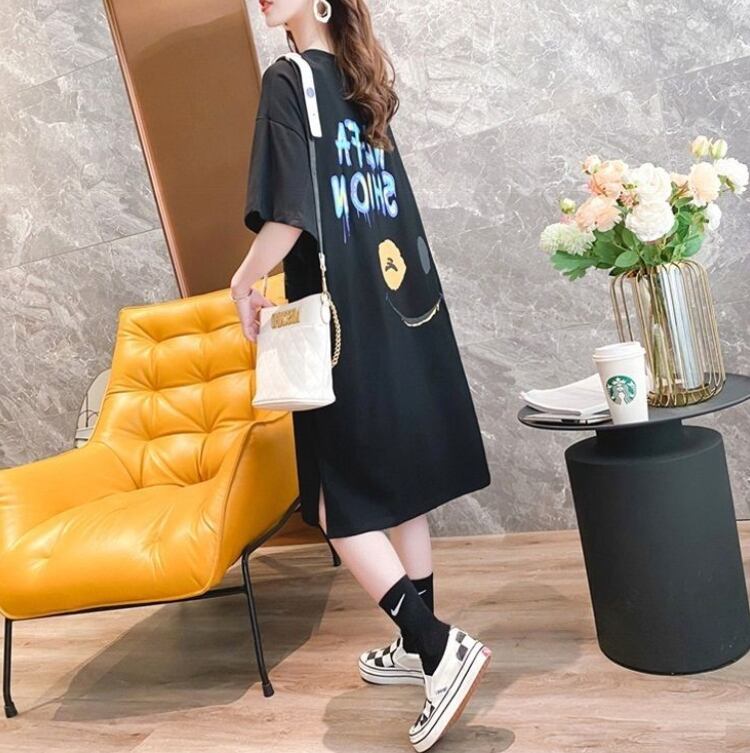 好感度UP ゆったりロング丈 カジュアル 切り替え 三色 半袖Tシャツ＜S-8166＞