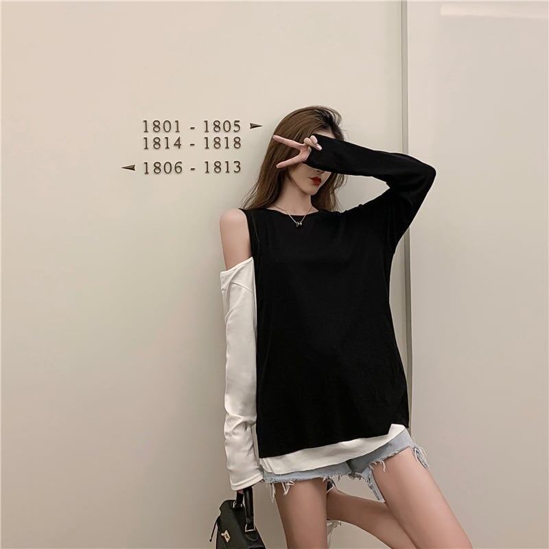 ファッション 高級感溢れた ラウンドネック 切り替え 配色 Tシャツ カットソー＜isf-2346＞