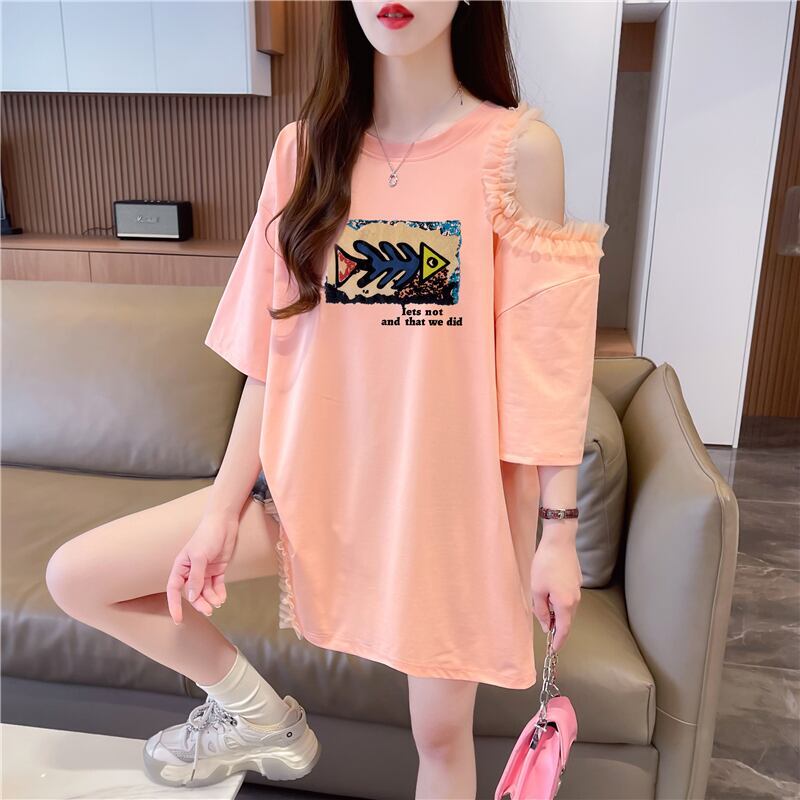 おしゃれ度高め レース 美人度アップ 切り替え プリント全4色 Tシャツ カットソー＜S-9213＞