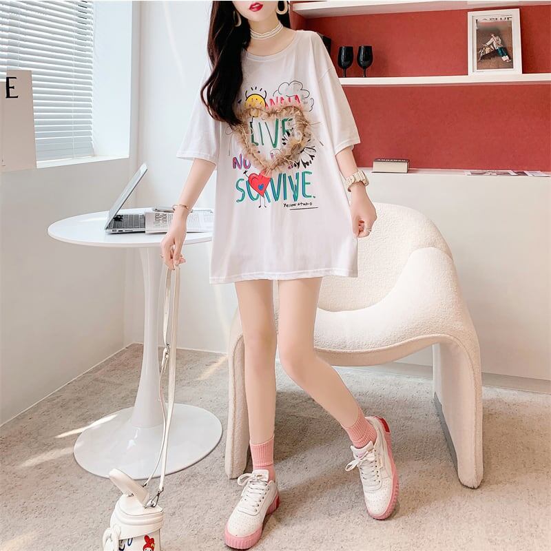 デザイン感 切り替え チャーミング プリント Tシャツ カットソー＜S-3529＞