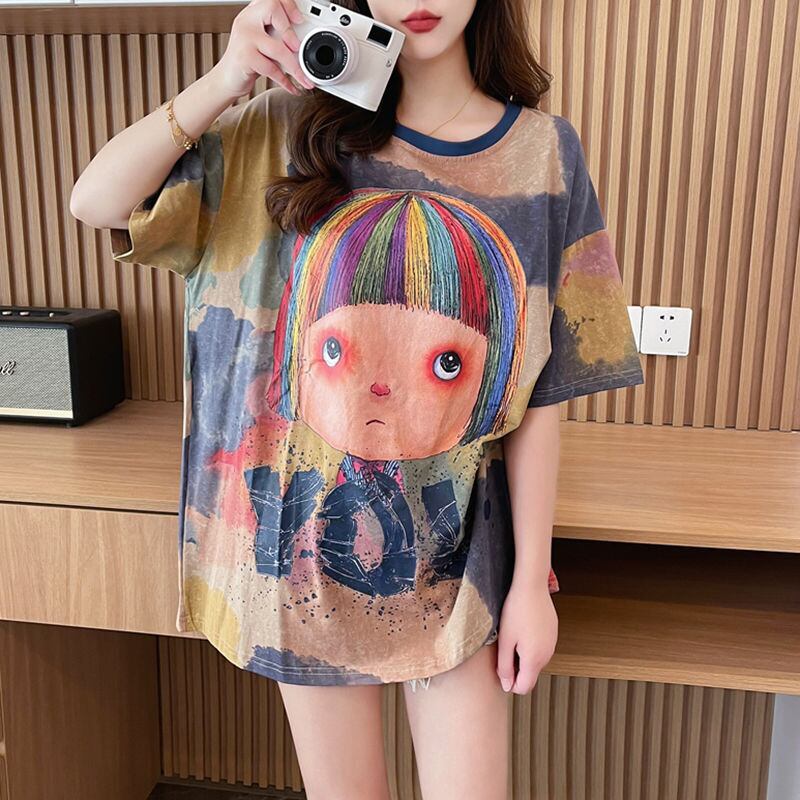 売り切れ必至 絞り染め ファッション プリント 半袖 Tシャツ＜S-8412＞