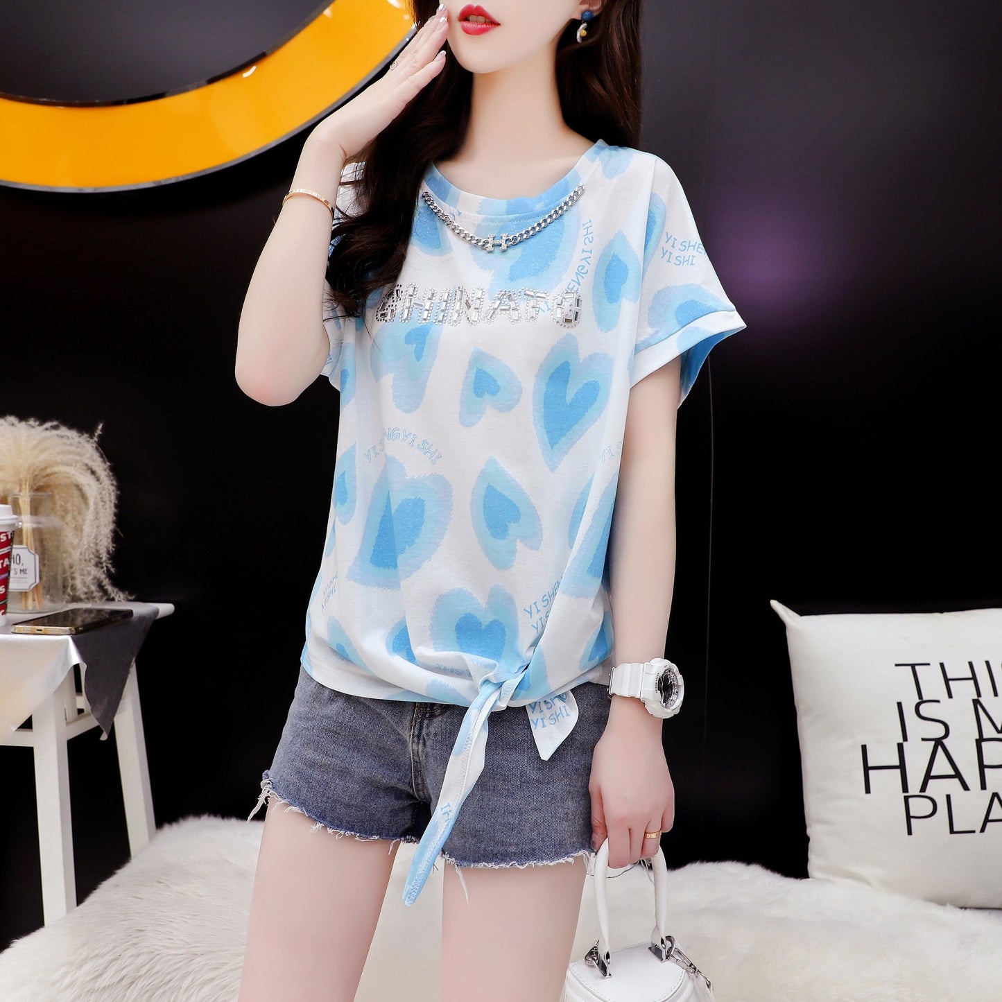 ゆったり感アップ 3色選択可 オシャレ度満点 プリント Tシャツ カットソー＜S-3100＞