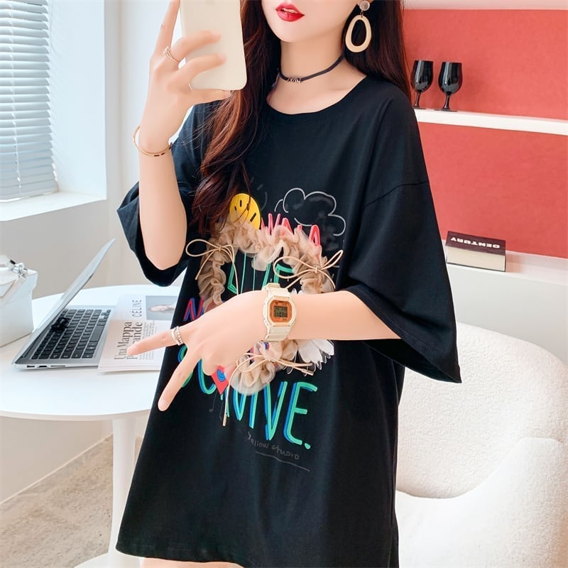 デザイン感 切り替え チャーミング プリント Tシャツ カットソー＜S-3529＞