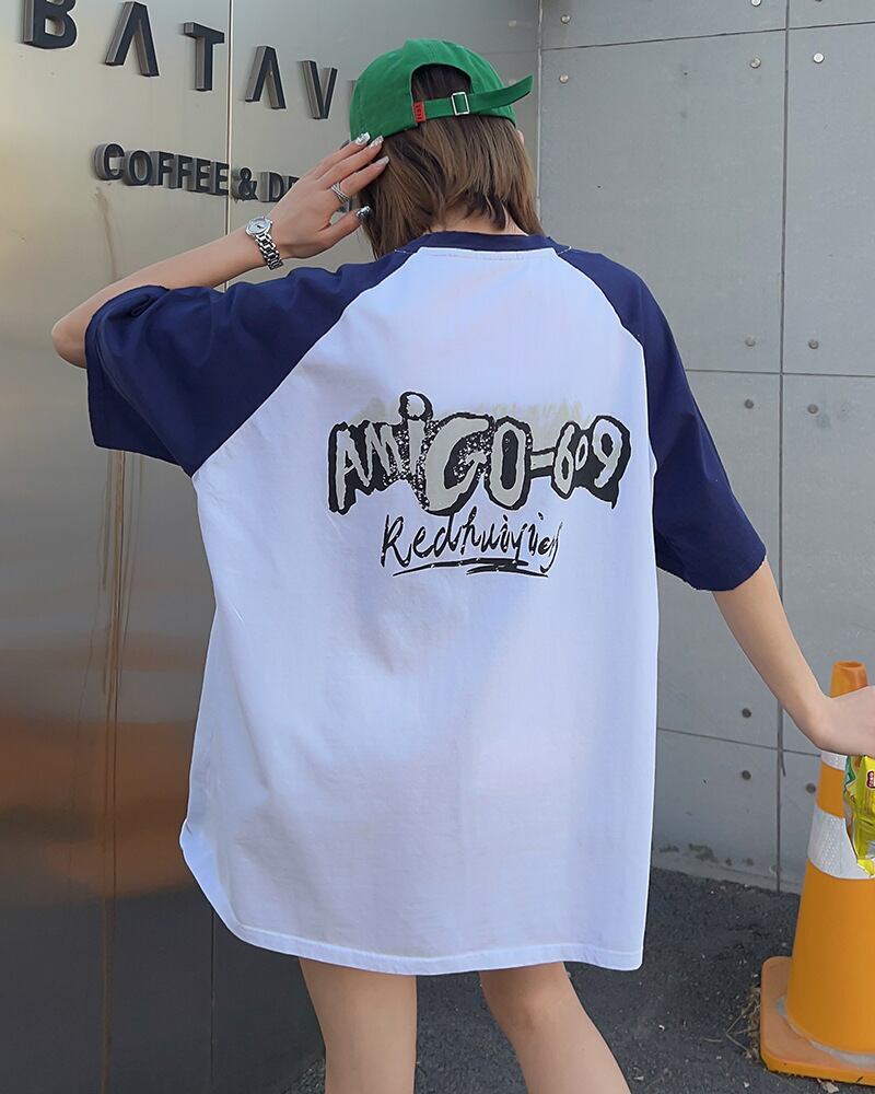 おすすめ アルファベット 個性派 プリントTシャツ ゆったり半袖＜S-8114＞