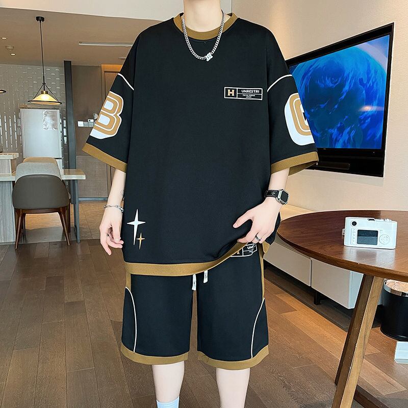 早い者勝ち カジュアル ファッション 切り替え 全3色 半袖Ｔシャツⅹパンツセット<S-8950>