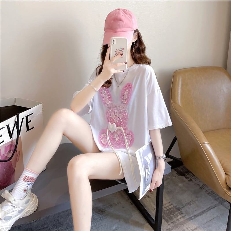 デザイン感 切り替え チャーミング プリント Tシャツ カットソー＜S-3425＞