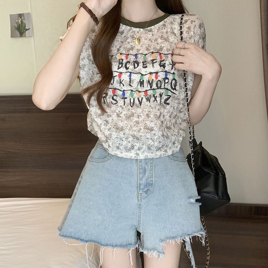 好感度UP カジュアル 大人可愛い プリント 全2色 半袖 Tシャツ＜S-8822＞