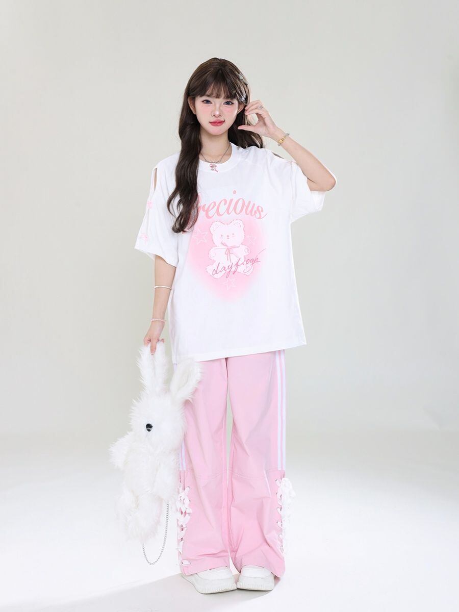 着回し力抜群 レース スウィートプリント 全2色 半袖Tシャツ ＜S-8711＞