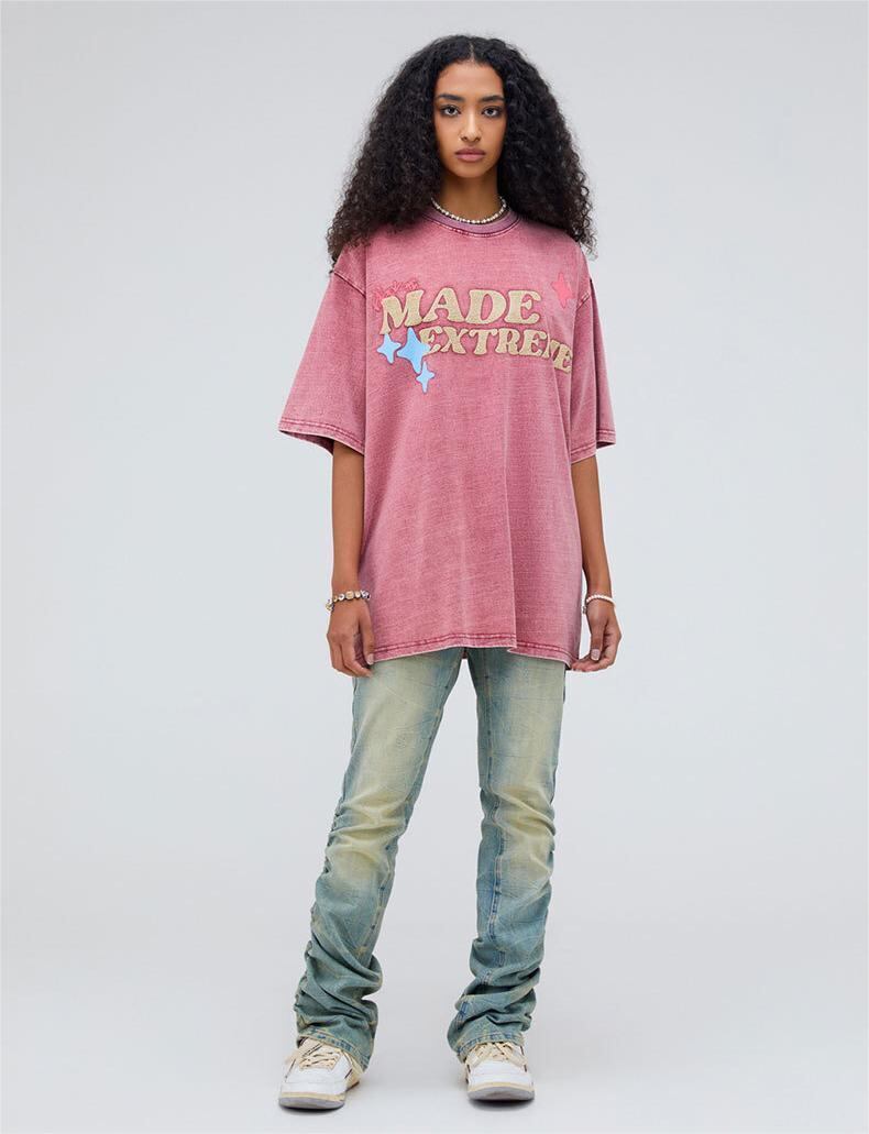ストリートトレンドのレターファンプリント半袖Tシャツ<S-2906>