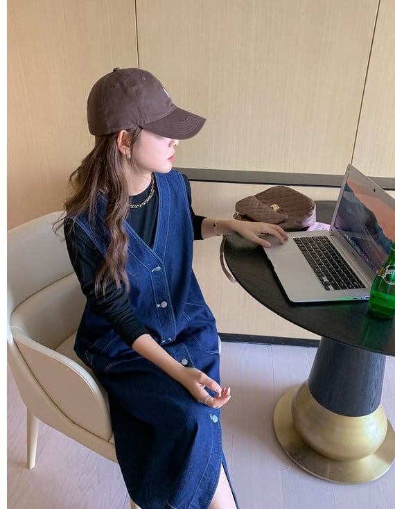 定番シンプル ファッション感満々 目を奪われる プリント デニム ワンピース<S-10490>
