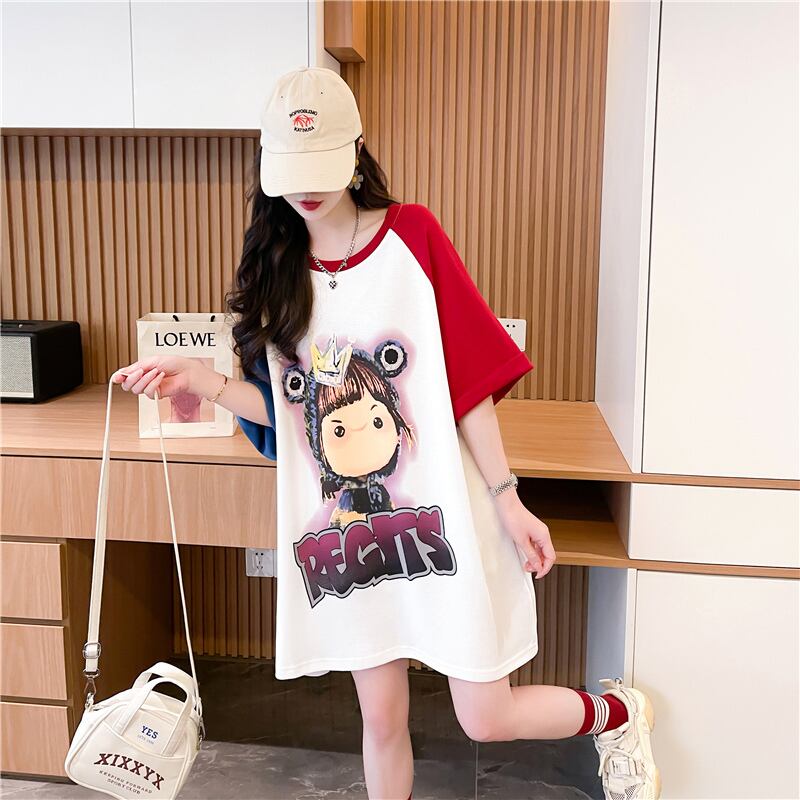 超人気 切り替え スウィート プリント レース 全2色 半袖Tシャツ ＜S-8716＞