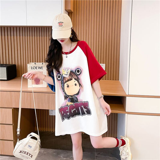 超人気 切り替え スウィート プリント レース 全2色 半袖Tシャツ ＜S-8716＞