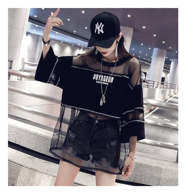 話題沸騰中 レイヤード風 アバンギャルド プリントTシャツ ゆったり半袖＜S-8102＞